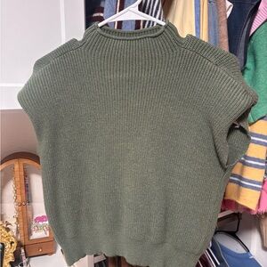 Olive Green Knit Short-Sleeve Sweater